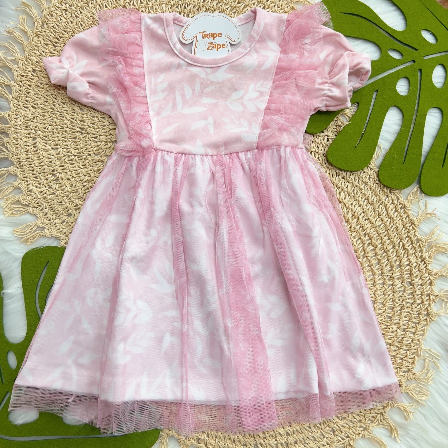 Vestido em Tule Folhagem - Rosa
